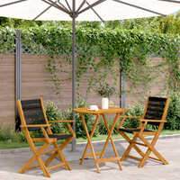  3 Piece Bistro Set Black Polypropylene and Solid Wood