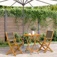  3 Piece Bistro Set Grey Polypropylene and Solid Wood