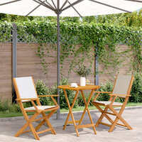 3 Piece Bistro Set Cream White Fabric and Solid Wood