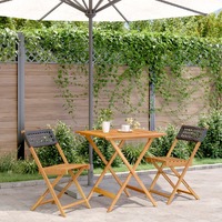  3 Piece Bistro Set Black Poly Rattan and Solid Wood
