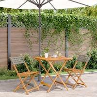 3 Piece Bistro Set Grey Poly Rattan and Solid Wood