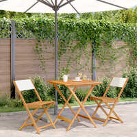 3 Piece Bistro Set Cream White Fabric and Solid Wood