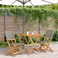  3 Piece Bistro Set Grey Poly Rattan and Solid Wood