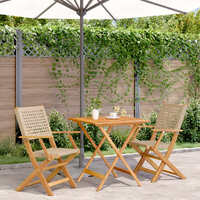  3 Piece Bistro Set Beige Poly Rattan and Solid Wood