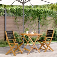 3 Piece Bistro Set Black Polypropylene and Solid Wood