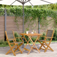  3 Piece Bistro Set Grey Polypropylene and Solid Wood