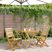  3 Piece Bistro Set Beige Polypropylene and Solid Wood
