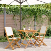  3 Piece Bistro Set Cream White Fabric and Solid Wood
