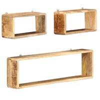  3 Piece Wall Cube Shelf Set Solid Mango Wood