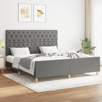  Bed Frame without Mattress Dark Grey 152x203 cm Queen Fabric