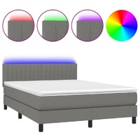  Box Spring Bed with Mattress&amp;LED Dark Grey 153x203 cm Queen Size Fabric