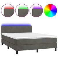 vidaXL Box Spring Bed with Mattress&amp;LED Dark Grey 153x203 cm Queen Size Velvet