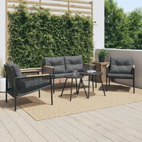 5 Piece Balcony Furniture Set with Cushions Black Steel