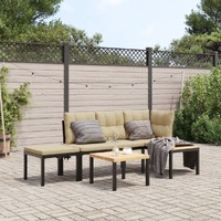  Garden Bench Set with Cushions 3 pcs Black Powder-coated Steel