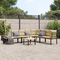  Garden Bench Set with Cushions 5 pcs Black Powder-coated Steel