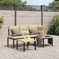  Garden Bench Set with Cushions 3 pcs Black Powder-coated Steel