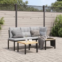  Garden Bench Set with Cushions 3 pcs Black Powder-coated Steel