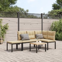  Garden Bench Set with Cushions 4 pcs Black Powder-coated Steel