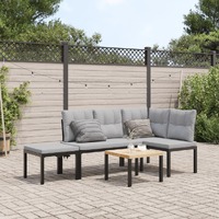  Garden Bench Set with Cushions 4 pcs Black Powder-coated Steel