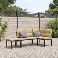  Garden Bench Set with Cushions 3 pcs Black Powder-coated Steel
