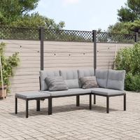  Garden Bench Set with Cushions 3 pcs Black Powder-coated Steel