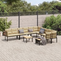  7 Piece Garden Sofa Set with Cushions Black Powder-coated Steel