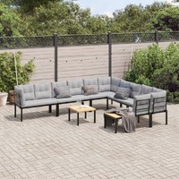  7 Piece Garden Sofa Set with Cushions Black Powder-coated Steel