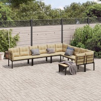  6 Piece Garden Sofa Set with Cushions Black Powder-coated Steel
