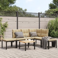  5 Piece Garden Sofa Set with Cushions Black Powder-coated Steel