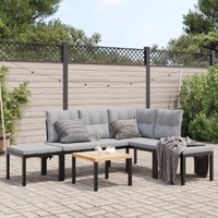  5 Piece Garden Sofa Set with Cushions Black Powder-coated Steel