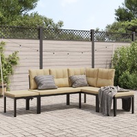  4 Piece Garden Sofa Set with Cushions Black Powder-coated Steel