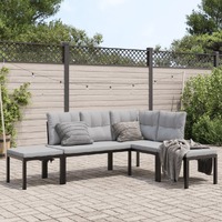 4 Piece Garden Sofa Set with Cushions Black Powder-coated Steel