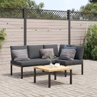  3 Piece Garden Sofa Set with Cushions Black Aluminium