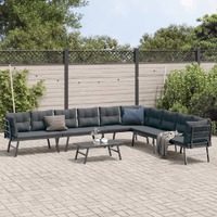  5 Piece Garden Bench Set with Cushions Black Powder-coated Steel