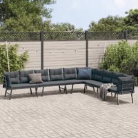 4 Piece Garden Benches with Cushions Black Powder-coated Steel