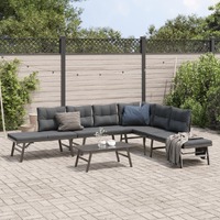  5 Piece Garden Bench Set with Cushions Black Powder-coated Steel