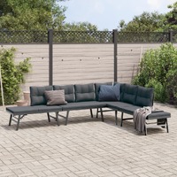  4 Piece Garden Benches with Cushions Black Powder-coated Steel