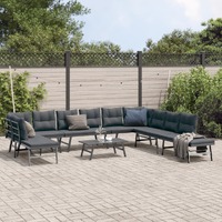 6 Piece Garden Benches with Cushions Black Powder-coated Steel