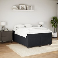  Box Spring Bed with Mattress Black Queen Velvet