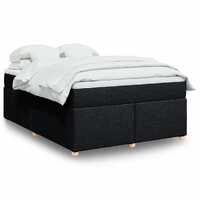  Box Spring Bed with Mattress Black Queen Fabric