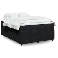  Box Spring Bed with Mattress Black Double Velvet