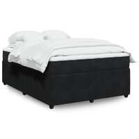  Box Spring Bed with Mattress Black Queen Velvet