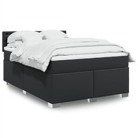  Box Spring Bed with Mattress Black Queen Faux Leather