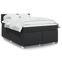  Box Spring Bed with Mattress Black Queen Faux Leather