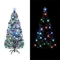  Pre-lit Christmas Tree Green and White 150 cm Fibre Optic