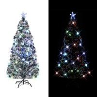  Pre-lit Christmas Tree Green and White 180 cm Fibre Optic