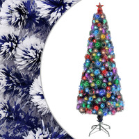  Artificial Pre-lit Christmas Tree White&amp;Blue 210 cm Fibre Optic