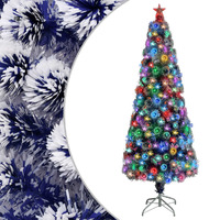  Artificial Pre-lit Christmas Tree White&amp;Blue 240 cm Fibre Optic
