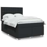 Box Spring Bed with Mattress Black Queen Faux Leather
