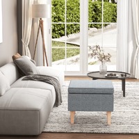  Stool with Wooden Legs Light Grey Fabric